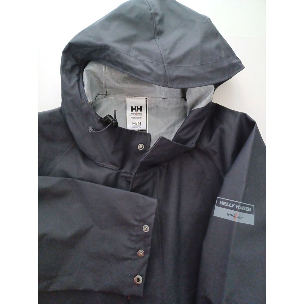 Helly Hansen Workwear Rain Jacket Men's Medium Microwelded Seams Pockets Hood